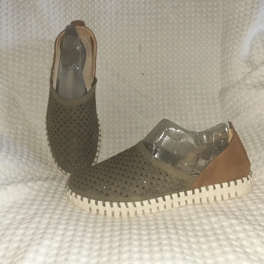 ILSE JACOBSON-Tulip 3565-Deep Olive/Tan Brown Suede/Nubuck-Sz 40/9.5-Excellent